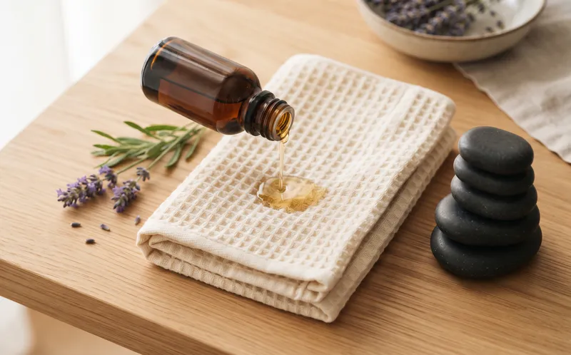 Aceite de masaje, piedras calientes y lavanda